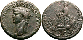 Roman Empire Nero Claudius Drusus (father of Claudius) AD 41-50 Æ Sestertius Very Fine; a stunning green patina