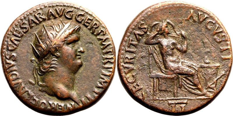 Roman Empire Nero AD 64 Æ Dupondius Good Very Fine; a quintessential, vivid port...