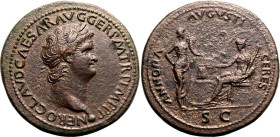 Roman Empire Nero AD 64 Æ Sestertius About Extremely Fine; abnormally complete for the issue