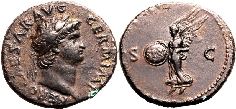 Roman Empire Nero AD 65 Æ As About Extremely Fine; minor spots of bronze disease...