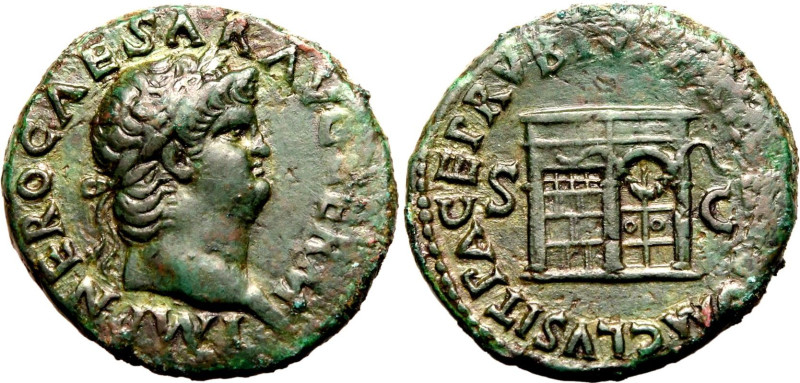 Roman Empire Nero AD 66 Æ As Good Very Fine; areas of weakness, beautiful green ...