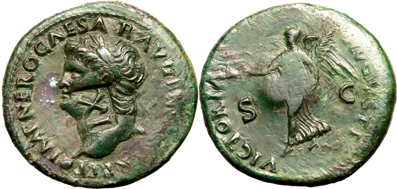 Roman Empire Nero AD 66-67 Æ Dupondius or As Very Fine; light tooling
Very Fine...
