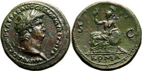Roman Empire Nero AD 67 Æ Sestertius About Extremely Fine; a spectacular patina