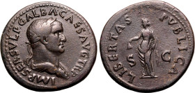 Roman Empire Galba AD 68 Æ Sestertius About Good Very Fine; impressive portrait with dark brown patina