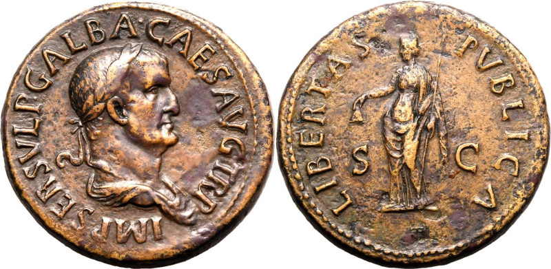 Roman Empire Galba AD 68 Æ Sestertius Good Very Fine; smoothed, otherwise an imp...