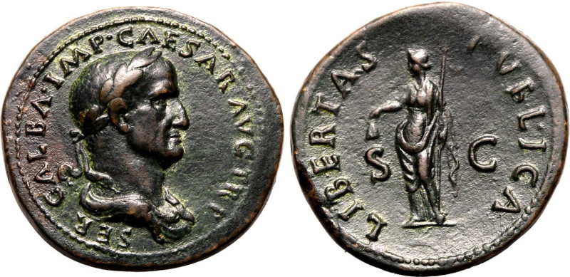 Roman Empire Galba AD 68-69 Æ Sestertius Extremely Fine; lightly smoothed, boast...