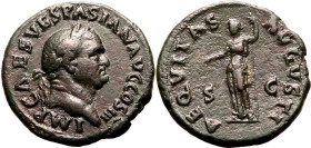 Roman Empire Vespasian AD 71 Æ As About Good Very Fine