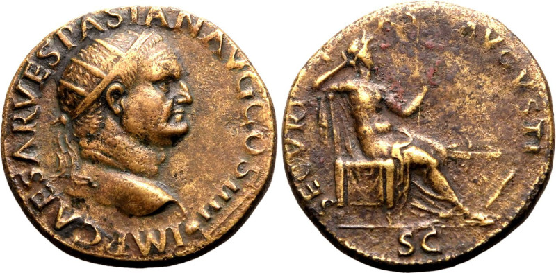 Roman Empire Vespasian AD 72 Æ Dupondius About Good Very Fine; minor roughness, ...