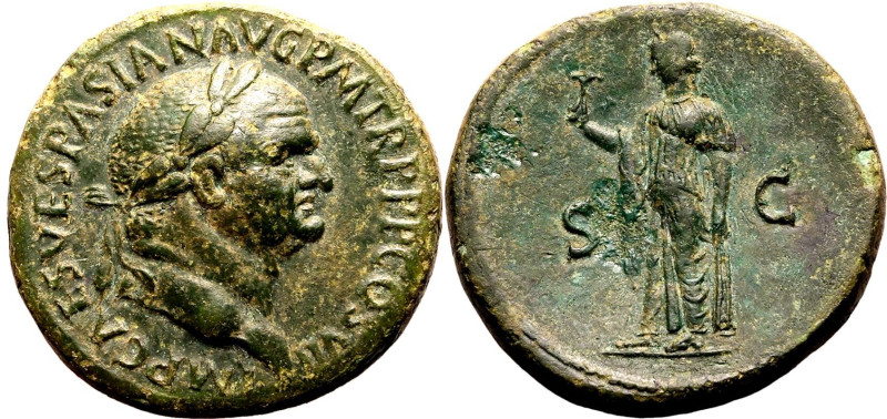 Roman Empire Vespasian AD 76 Æ Sestertius Good Very Fine; an expressive portrait...