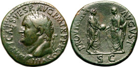 Roman Empire Titus AD 80-81 Æ Sestertius About Good Very Fine; featuring a splendid green patina and an expressive portrait