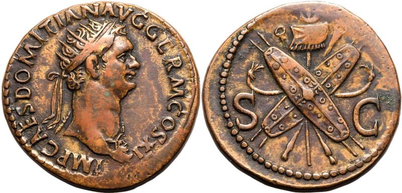 Roman Empire Domitian AD 85 Æ Dupondius About Extremely Fine; smoothed
About Ex...