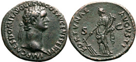Roman Empire Domitian AD 90-91 Æ As About Extremely Fine