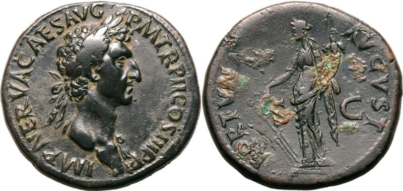 Roman Empire Nerva AD 97 Æ Sestertius Very Fine; deposits to rev
Very Fine; dep...