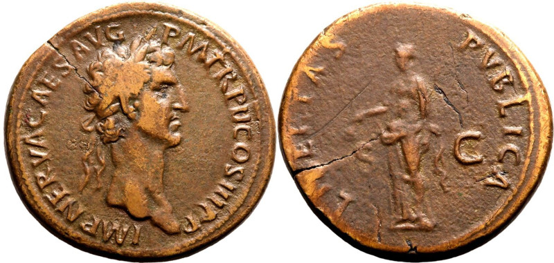 Roman Empire Nerva AD 97 Æ Sestertius Very Fine; flan crack
Very Fine; flan cra...