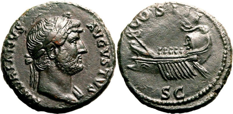 Roman Empire Hadrian AD 125-128 Æ As Extremely Fine; retaining great detail
Ext...