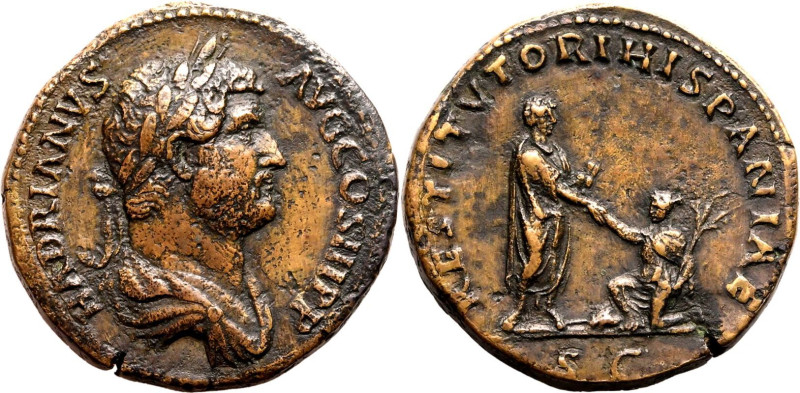 Roman Empire Hadrian AD 130-133 Æ Sestertius About Extremely Fine; smoothed and ...