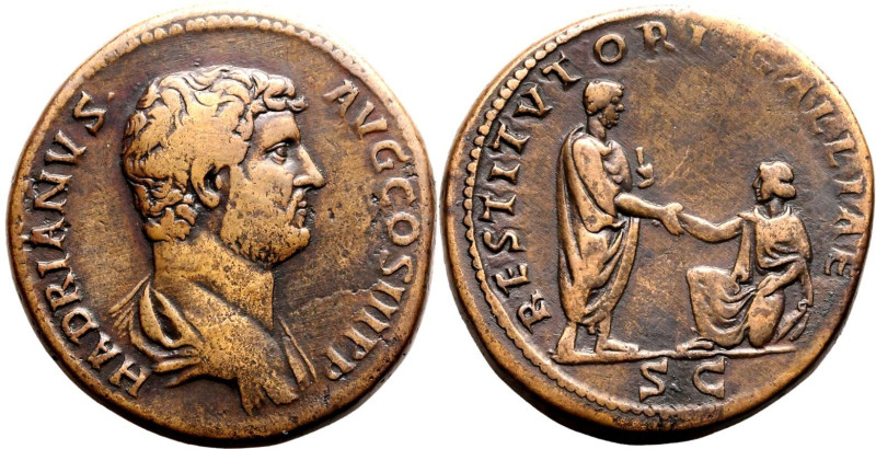 Roman Empire Hadrian AD 130-133 Æ Sestertius About Good Very Fine; smoothed surf...