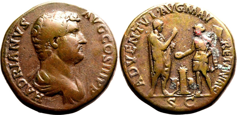 Roman Empire Hadrian AD 130-133 Æ Sestertius About Very Fine; bronze disease, we...