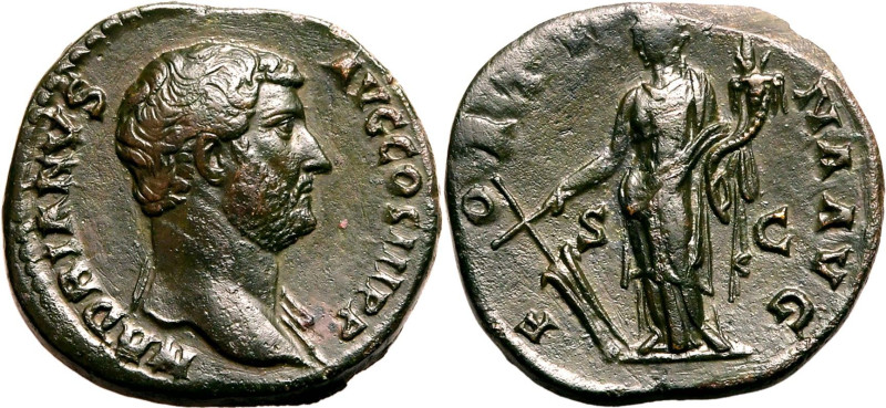 Roman Empire Hadrian AD 137-138 Æ As About Extremely Fine; area of weakness, att...