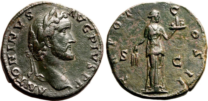 Roman Empire Antoninus Pius AD 139 Æ Sestertius About Extremely Fine
About Extr...