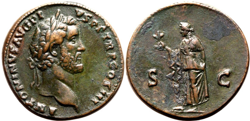 Roman Empire Antoninus Pius AD 140-144 Æ Sestertius Good Very Fine; attractive b...