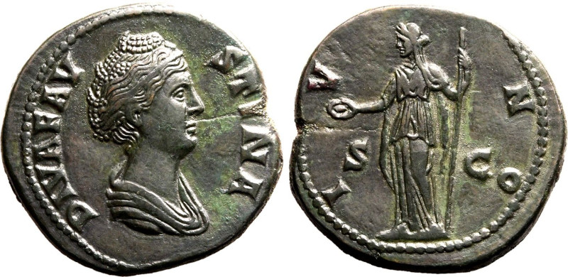 Roman Empire Diva Faustina I (wife of Antoninus Pius) after AD 141 Æ Sestertius ...