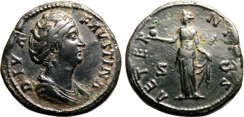 Roman Empire Diva Faustina I (wife of Antoninus Pius) after AD 141 Æ Sestertius ...