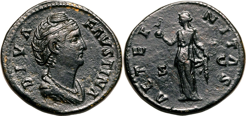 Roman Empire Diva Faustina I (wife of Antoninus Pius) after AD 141 Æ Sestertius ...