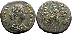 Roman Empire Diva Faustina II (wife of Marcus Aurelius) after AD 176 Æ Sestertius About Good Very Fine; smoothed and tooled