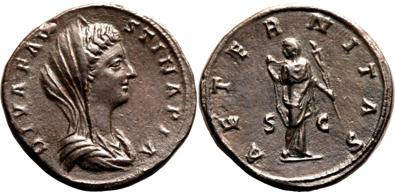 Roman Empire Diva Faustina II (wife of Marcus Aurelius) after AD 176 Æ Sestertiu...