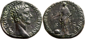 Roman Empire Commodus AD 181 Æ Sestertius Very Fine; glossy dark-brown patina