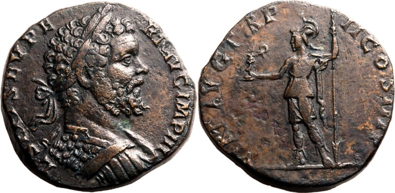 Roman Empire Septimius Severus AD 194 Æ Sestertius Very Fine; smoothed and toole...