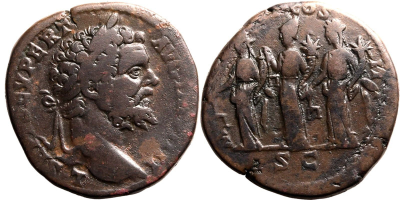 Roman Empire Septimius Severus AD 194 Æ Sestertius Very Fine; some areas of flat...