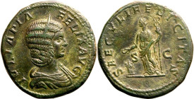 Roman Empire Julia Domna (mother of Caracalla) AD 211-217 Æ Sestertius Good Very Fine; boasting a beautiful green patina