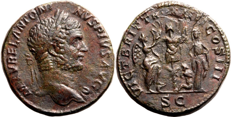 Roman Empire Caracalla AD 211 Æ Sestertius Good Very Fine; slightly smoothed but...