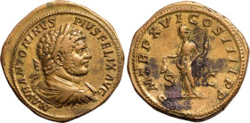 Roman Empire Caracalla AD 213 Æ Sestertius About Extremely Fine; some surface scrapes and striations, large flan