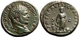 Roman Empire Caracalla AD 215 Æ As About Extremely Fine; a highly attractive example with a glossy brown patina and a detailed reverse