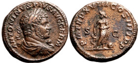Roman Empire Caracalla AD 215 Æ As Good Very Fine; an attractive example with an expressive portrait