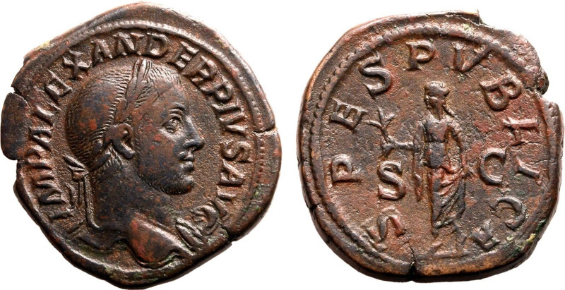 Roman Empire Severus Alexander AD 232 Æ Sestertius Good Very Fine; planchet defe...