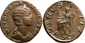 Roman Empire Julia Mamaea (mother of Severus Alexander) AD 224 Æ Sestertius Good Very Fine
