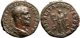Roman Empire Pupienus AD 238 Æ Sestertius About Extremely Fine; an outstanding example, featuring an expressive portrait and mottled patina