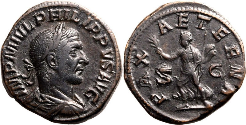 Roman Empire Philip I AD 244-249 Æ Sestertius Very Fine; pleasant dark brown pat...