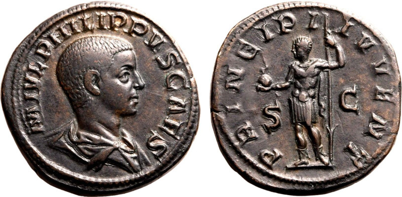 Roman Empire Philip II (Caesar) AD 244-246 Æ Sestertius Good Very Fine; lightly ...