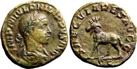 Roman Empire Philip II AD 248 Æ Sestertius Very Fine; smoothed and tooled