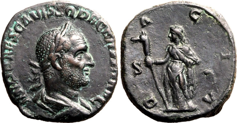 Roman Empire Trajan Decius AD 249 Æ Sestertius Very Fine; smoothed rev. field
V...