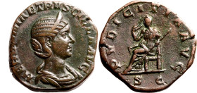 Roman Empire Herennia Etruscilla (wife of Trajan Decius) AD 249-251 Æ Sestertius About Good Very Fine; dark brown patina