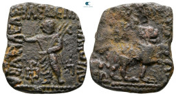 Indo-Skythians. Azes  58-12 BC. Hephaistos on obv.. Bronze Æ