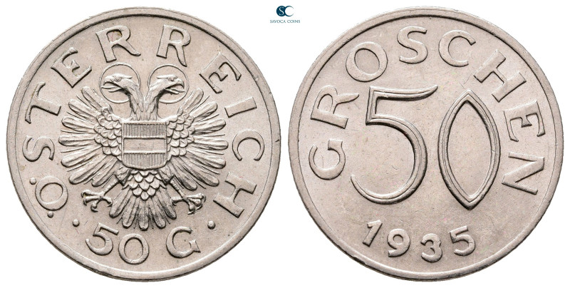 Austria. AD 1935.
50 Groschen NI

24 mm, 5,44 g



Extremely Fine