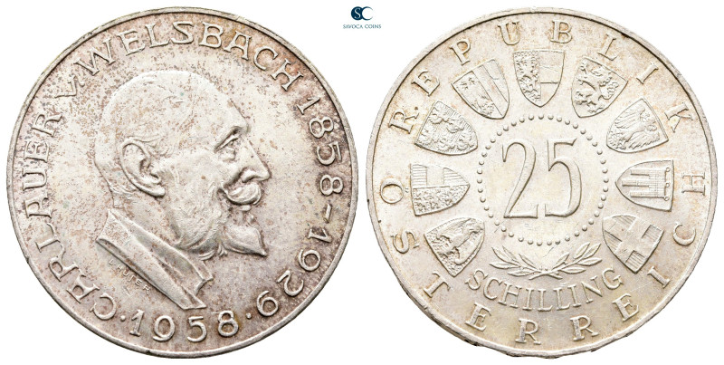 Austria. AD 1958.
25 Schilling AR

30 mm, 13,01 g



Nearly Uncirculated