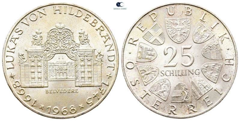 Austria. AD 1968.
25 Schilling AR

30 mm, 13,04 g



Nearly Uncirculated